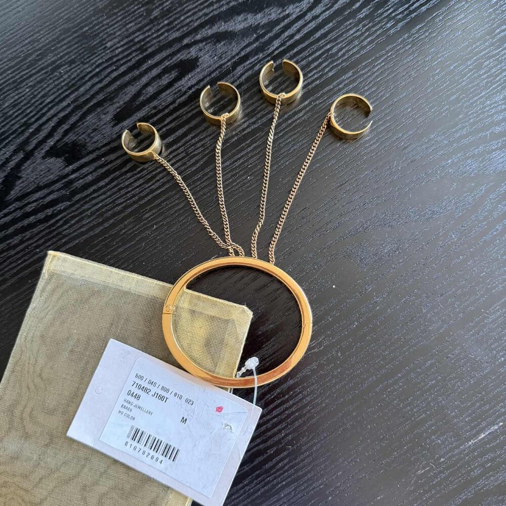 Alexander McQueen Antique Gold-Tone Brass Oval  Bracelet chain rings